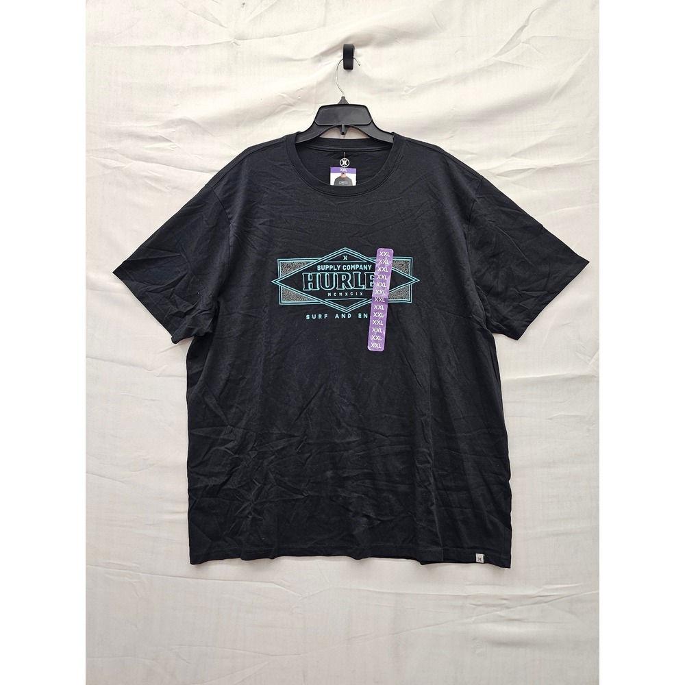 Hurley Mens Graphic Short Sleeve T-Shirt Black Cotton Casual Surf Size XXL